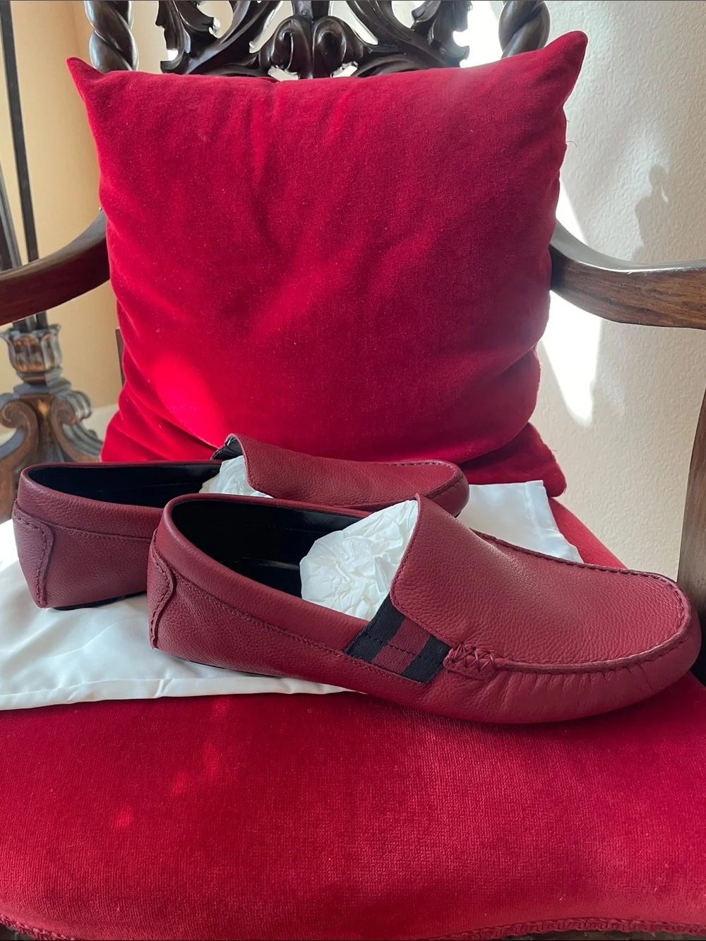 Brand new Gucci Men’s Burgundy Leather Slip-On Loafers